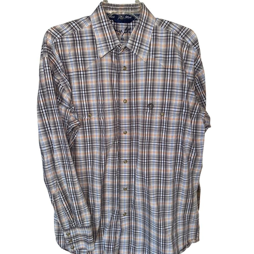 Men's George Strait‎ 2 Pocket Long Sleeve Shirt Siz XL Plaid 100% cotton western